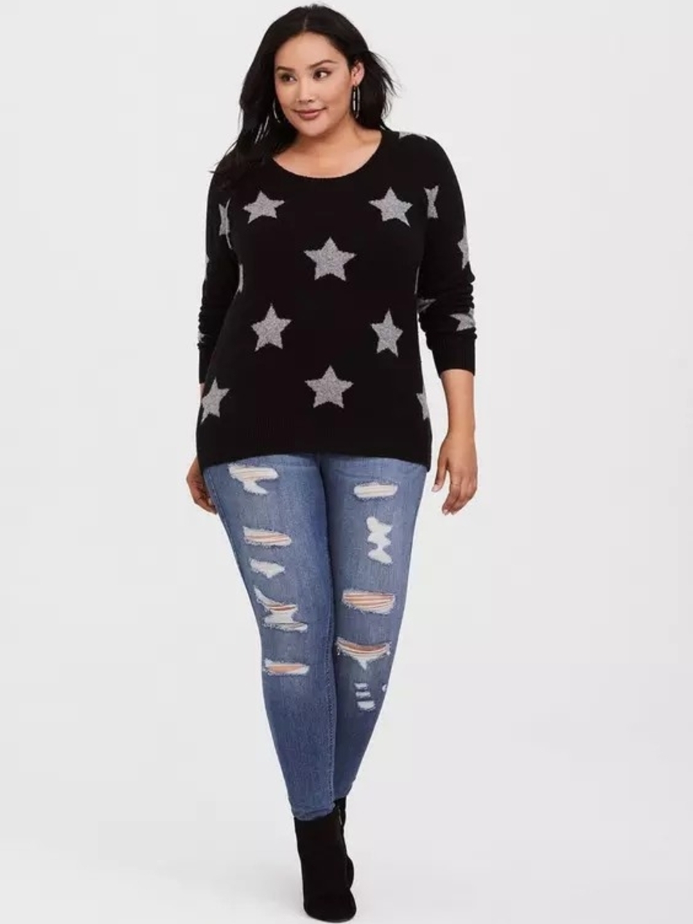 Torrid Black Crewneck Sweater with Silver Stars Size 2 (18/20)